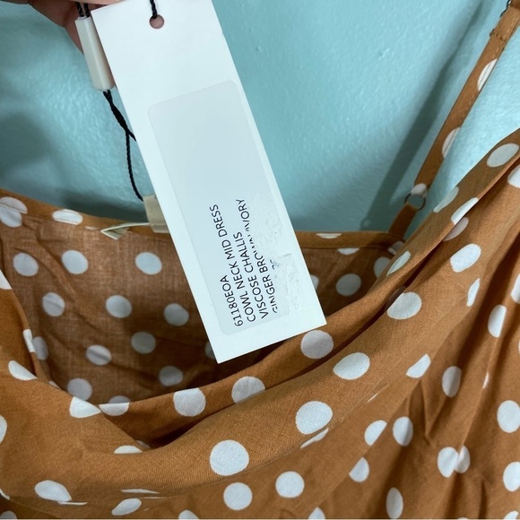L’agence Cowl‎ Neck Midi Dress Polka Dot Tan & White Sz XS - Picture 3 of 5